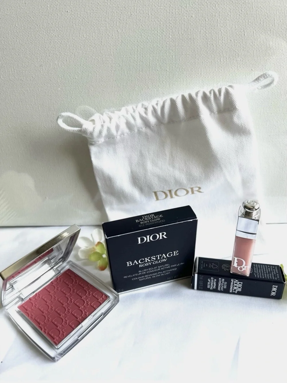 New Dior Rosewood Glow Gift Set Rosy Blush #012, Lip Maximizer & Drawstring Pouc